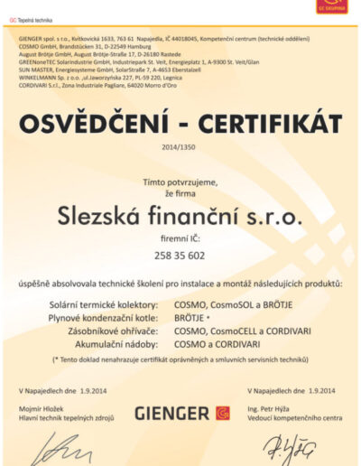 Certifikát Gienger