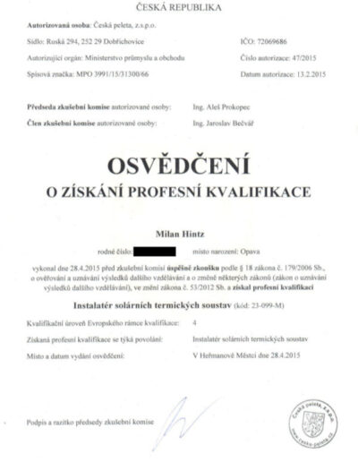 Certifikát Česká peleta