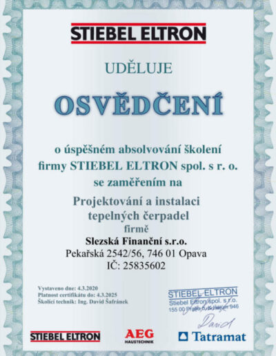 Certifikát STIEBEL